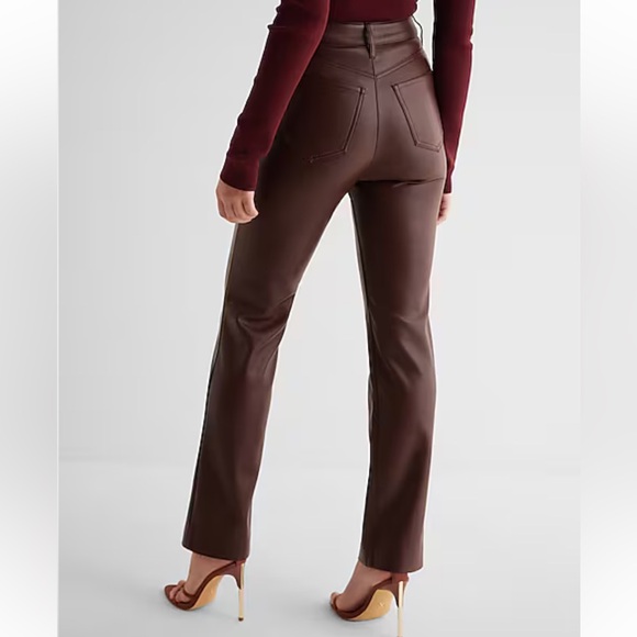 Express ox blood Super High Waisted Faux Leather '90s Slim Pant womens NEW - Picture 4 of 10